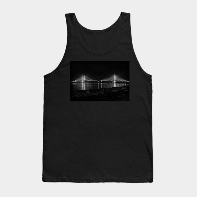 Indian River Bridge At Night In Black and White Tank Top by Swartwout